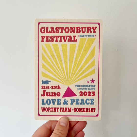 Image of Limited Edition Glastonbury Festival Wooden Postcard 2023