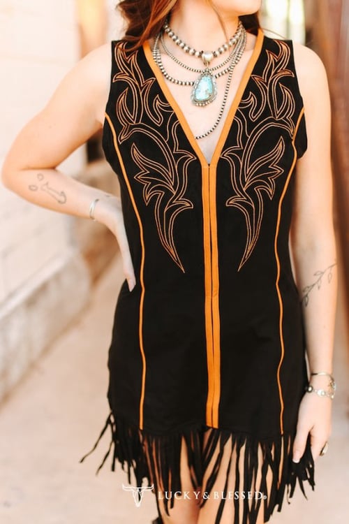 Image of Lucky & Blessed Desert Dusk Fringe Dress