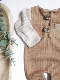 Image 2 of Newborn boys romper Federico | camel and beige