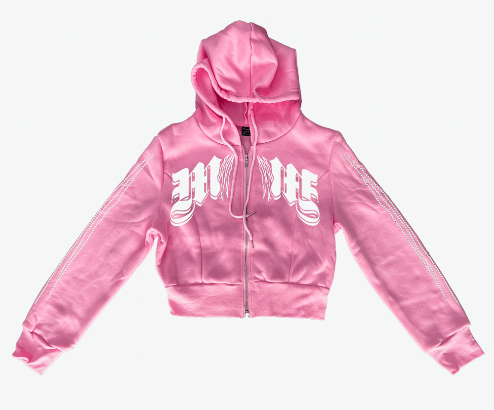 Image of Double Medieval Logo Zipper Hoodie-Pink
