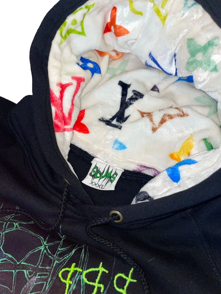 Black LV Faux Fur Hoodie Image 4