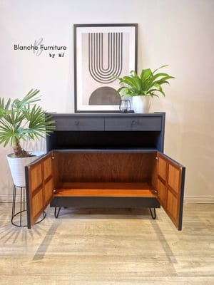 Image of Slim / Narrow hallway Sideboard in Midnight Blue with black knobs. 