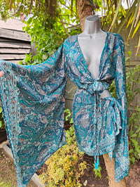 Image 3 of Pefkos co ord sarong set Turquoise tassels