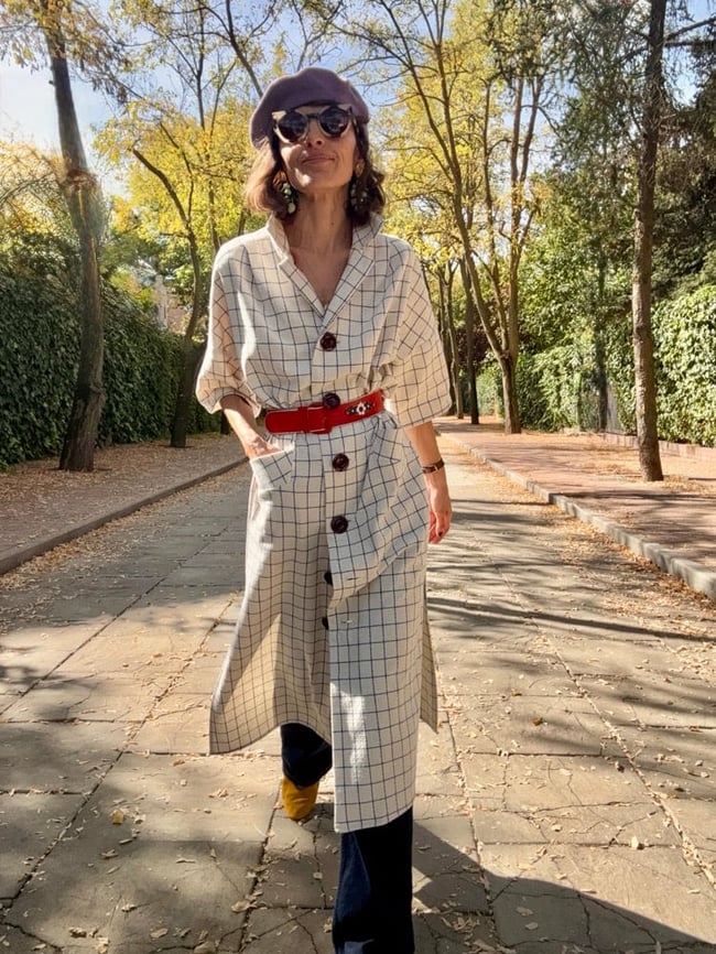 WHITE AND BLUE CHECKS COAT KAFTAN