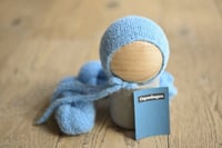 NEW!!  Light fuzz Medium Blue Brim Bonnet + Wrap + Fluff
