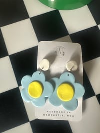 Image 1 of BABY BLUE & YELLOW FLOWER STUD DANGLES | POLYMER CLAY EARRINGS