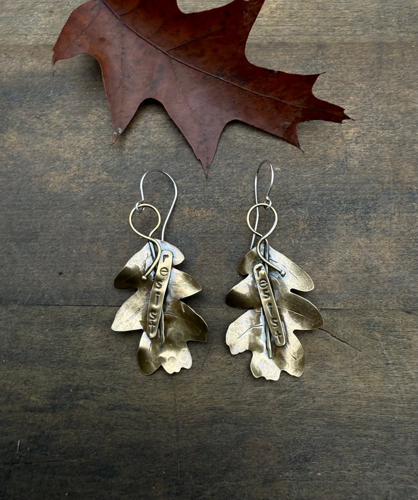 Image of Brass Oak Leaf "Resist" Earrings