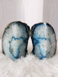 Image 2 of 4.1lb Blue Agate Geode Rough Edge Crystal - 2pc Set