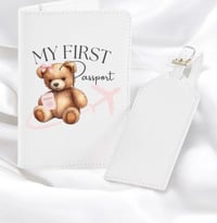 Image 1 of baby’s passport cover/tag set