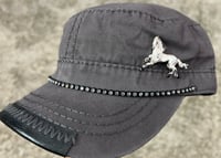 Image 1 of Leather Bill Gray Cadet Hat White Horse