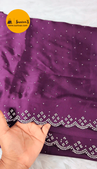 Image 3 of SS20242_Pure Satin Silk with Diamond Work Saree + Unstitched Blouse
