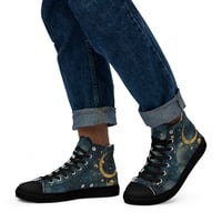 Image 2 of Blue and Gold Celestial Moons Design Men’s High Top Canvas Shoes