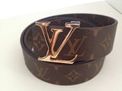 Image of Designer M/L Louis Vuitton Gold Buckle Brown Tan LV Monogram Unisex Belt