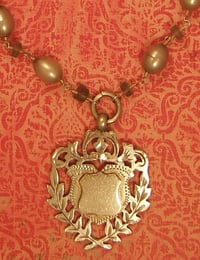 Image 3 of 1898 Sterling Fob with Laurels, Gray Pearls- 3OT