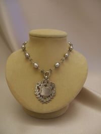 Image 4 of 1898 Sterling Fob with Laurels, Gray Pearls- 3OT