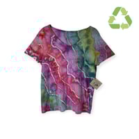 Image 1 of ♻️ UPCYCLED M Ladies 100% Cotton V-Neck Tee in Geode Ice Dye
