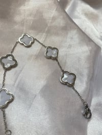 Image 3 of Dainty clover bracelet (silver & white)