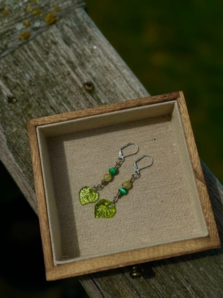Image of "Fancy Foliage" Earrings w/ Citrine & Catseye