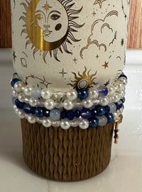Image 4 of Cream & Blue Celestial Tumbler Bracelet Stack 