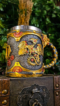 Image 2 of 👑The Armored Kingdom Yellow Mechanical Dragon Mug ⚙️🐉🍺