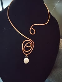 Image 1 of Copper choker with freshwater coin pearl choker