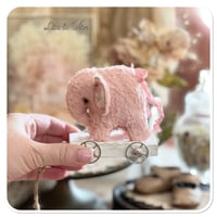 Image 4 of Handmade pink  teddy elephant on a little wooden cart.