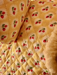 Image 2 of La Modiste: Quilted Yellow Strawberry Bear Hat