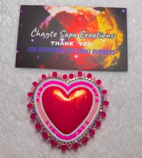 Image 4 of Hand Painted/Polished Hot Pink Heart Beaded Earrings 