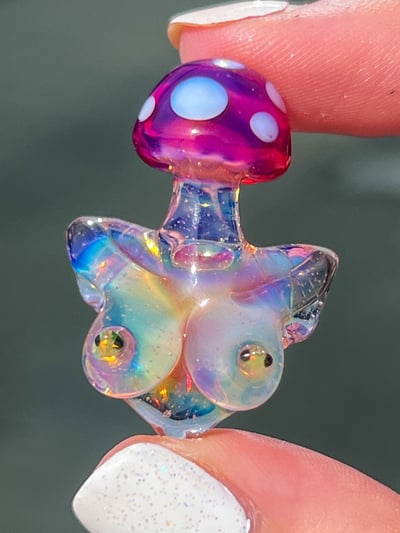 Image of Rainbow mushroom head just the tits pendant