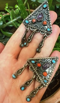 Image 4 of Sterling Multiple stone groovy earrings 