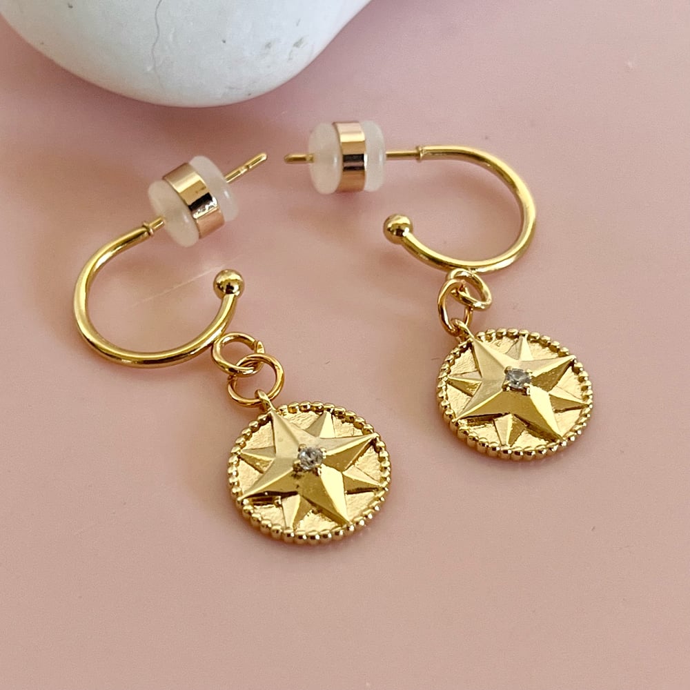 Image of 8 Point Star Gold Half Hoops