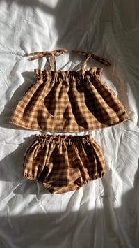 Mocha Gingham Littles Taytum & Ava Bloomers Set 