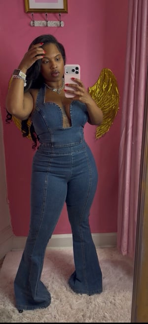 Image of Denim Barbie 2 piece flare set