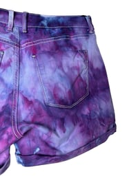 Image 6 of ♻️ UPCYCLED 8 Cuff Denim Shorts in Purple Haze Ice Dye
