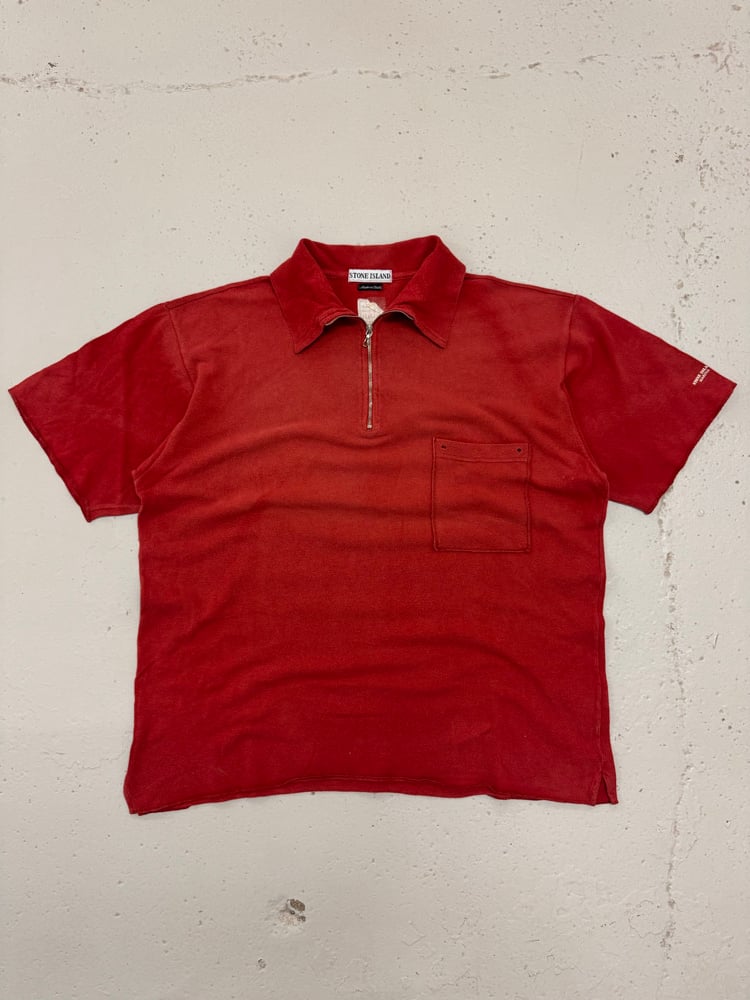 Image of SS 1996 Stone Island Marina 1/4 Zip Up Polo Shirt, Size Large