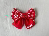 Image 7 of Personalised Valentine Dog Bow - Handmade Red or Navy Bow with Paw Prints and Hearts Design