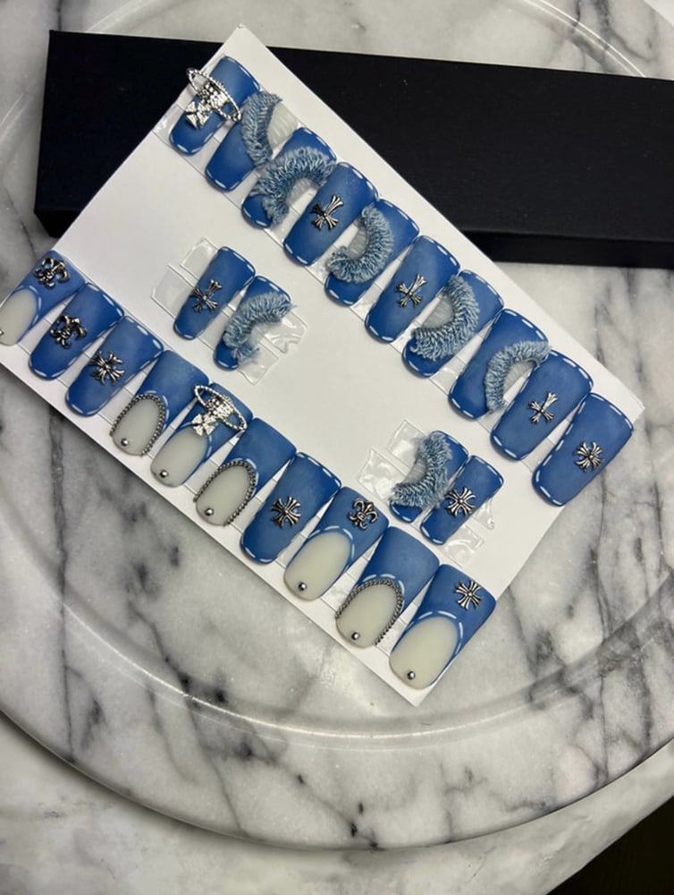 Image of Denim 20 piece hard gel press on nail set