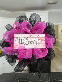 Pink and Black Welcome Door Wreath