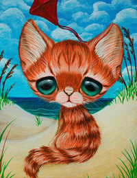 Image 1 of Orange Cat Beach Original Acrylic Painting