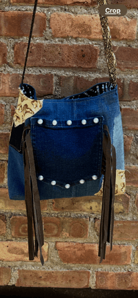 Image 1 of Denim Upcycled bag with fringe 