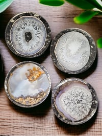 Image 2 of Set of 4 Agate & Clear Quartz Healing Crystal Resin Coasters With Holder 'The Alchemy'