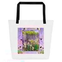 Image 3 of Chinese Wisteria and Peach Irises - Large Tote Bag
