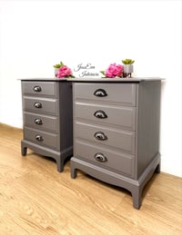 Image 2 of Painted grey Stag Minstrel Pair of Bedside Tables Cabinets Chest Of Drawers 