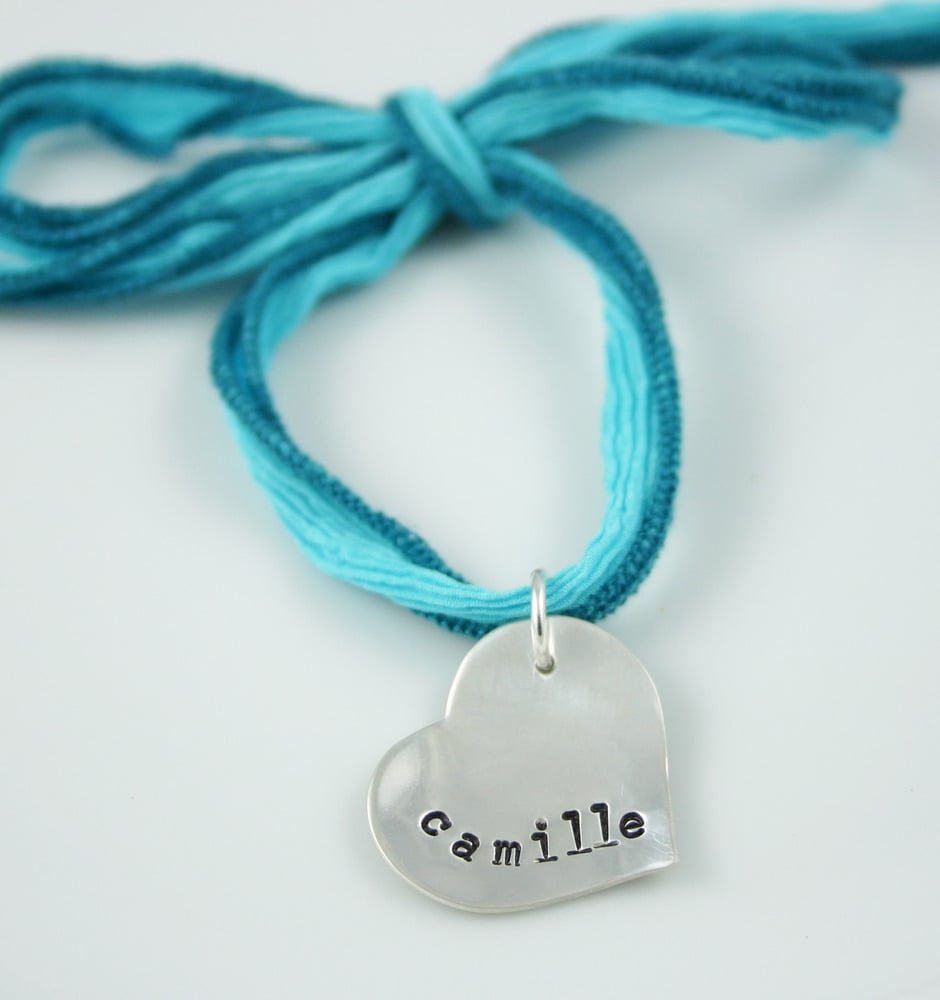 Image of Silk Ribbon heart necklace