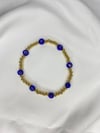 Dark Blue Evil Eye Gold Beads Bracelet 