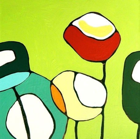 Image of Poppies on Green - 24 x 24 Print on Canvas 