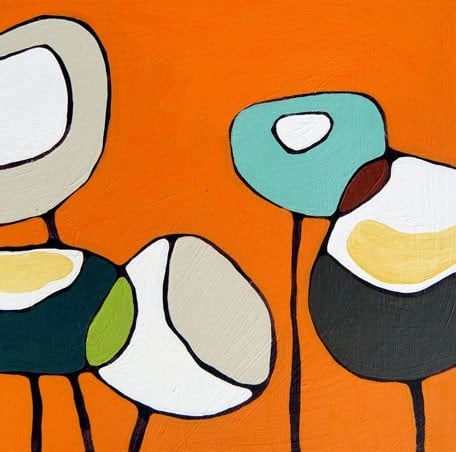 Image of Poppies on Orange - 24 x 24 Print on Canvas