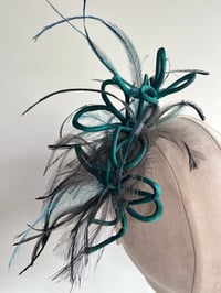 Image 4 of Teal rouleau flower & feather headpiece 