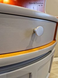 Image 6 of Mid Century Modern Luxury Corner Drinks Cabinet by Nathan - Light Grey Vintage Cocktail Display Unit