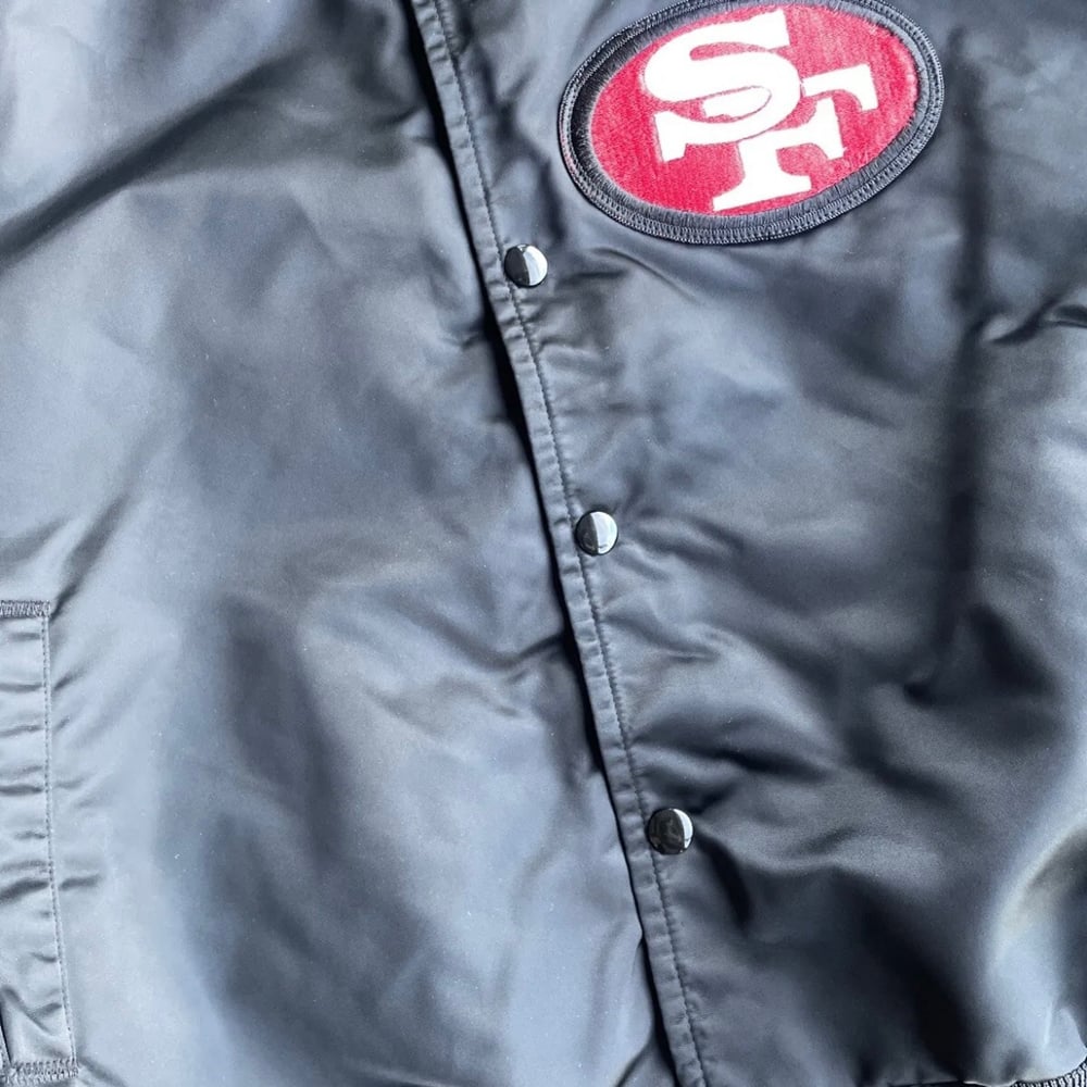 Image of Vintage San Francisco 49ers Chalk Line Spellout Satin Jacket